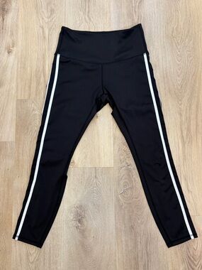 Move Theology Black Leggings with White Side Stripes